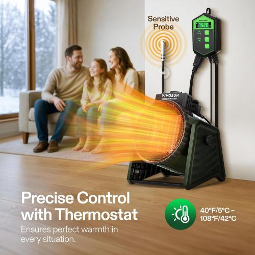 VIVOSUN Portable Greenhouse Heater with Adjustable Thermostat and Digital Thermometer and Hygrometer with 3 Remote Sensors, Indoor Outdoor Temperature and Humidity Monitor
