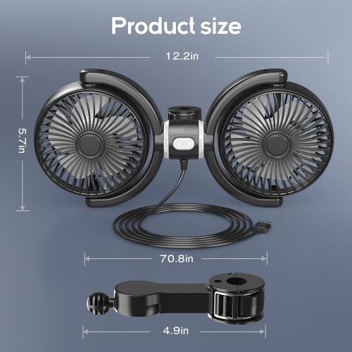 Trustnice USB Car Fan for Backseat for Kids, Dual Head Car Seat Fan Independently Controlled 360° Rotatable Powerful 3-Speed Vehicle rear headrest Air Circulation Cooling Fans for SUV Truck Sedan
