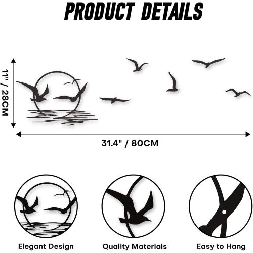 YATEASLU Metal Sun Wall Decor with Seagull Pattern – 6-Piece Sunrise Seagull Decor Set for Living Room and Bedroom, Weatherproof Sun Wall Decor Gift for Thanksgiving and Christmas