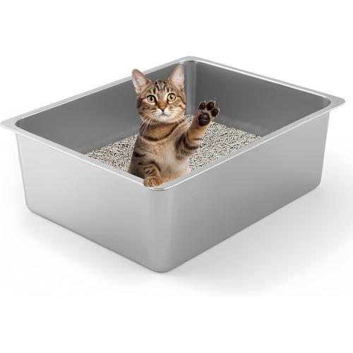 Kirecoo Large High Sided Stainless Steel Cat Litter Box, Non-Stick