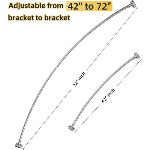 Adjustable Curved Shower Rod, 42-72 inches Extra Wide Shower Curtain Rod, Rust proof, Premium Stainless Steel, Curved Shower Curtain Rod for Bathroom, Need to Drill, Silver