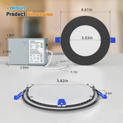 VOLISUN 24 Pack 4 inch Recessed Lighting, 5CCT, 9.5W Eqv 80W, 810LM, Black