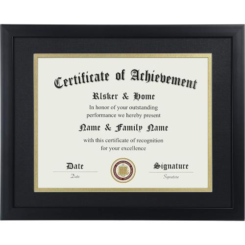 ELSKER&HOME 8.5x11 Certificate Frame - Classic Black Color Frame - Displays Diploma 8.5x11 Inch with Mat - 11x14 Inch Without Mat - For Document/Photo(Double Mat - Matte Black with Gold Rim)