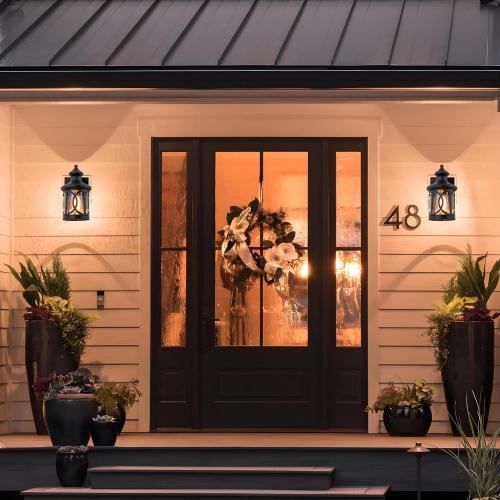 2-Pack Outdoor Wall Lights, Porch Lights, Waterproof Outdoor Wall Sconce, Exterior Light Fixtures Matte Black with Clear Glass Shade for House Garage Patio Front Door Balcony