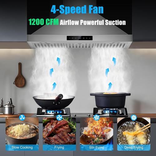 36 inch Range Hood Wall Mount, 1200 CFM Stainless Steel Stove Vent Hoods