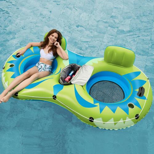 Jasonwell Inflatable River Tube Float - 2 Person Heavy Duty Pool Float with Removable Cooler, Lake Water Tubes for Floating, Raft Lounge Floatie with 2 Cup Holders for Adults