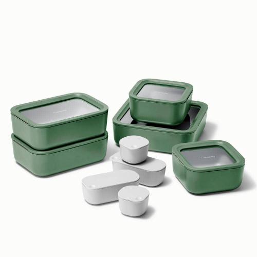 Caraway Home 13pc Food Storage Set Sage: Ceramic-Coated Glass Containers, Oven & Microwave Safe, Hand Wash