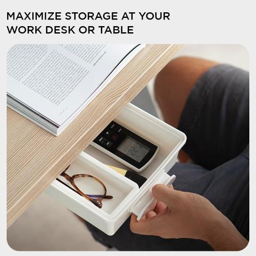 GAROOD Under Desk Drawer, Slide out Hidden Desk Drawers Organizer, Self-adhesive drawer for office/classroom/home 10.03'' x 7.06'' x 2.8’’ (White)