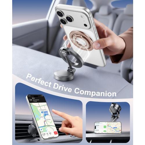 CAPRARO Magnetic Phone Ring Holder for MagSafe, Dual-Side Magnetics, 360° Rotation Gym Phone Stand Grip Ring Compatible with Magnetic Car Mount for iPhone 17/16/15/14/15 Pro Max Plus Air, Brown