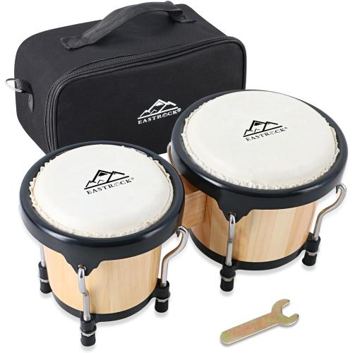 EastRock Bongo Drum 4” and 5” Set for Adults Beginners Professionals Tunable Wood and Metal Drum Percussion Instruments With Tuning Wrench
