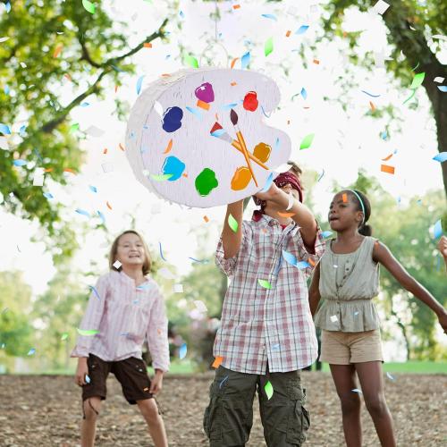 Lewtemi 15.7'' Art Palette Piñata Small Paint Art Piñata with Stick Confetti Blindfold for Boys Girls Birthday Party Painting Favors Classroom Prizes Stocking Stuffers Paint Party Supplies (Drawing)
