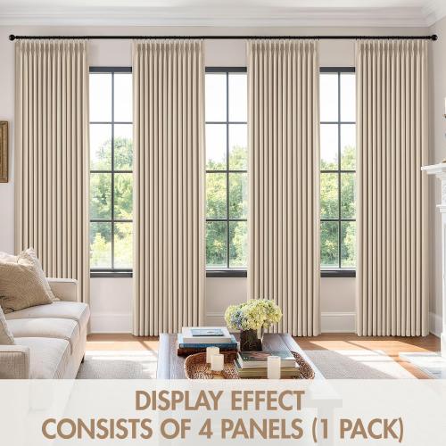 MIULEE Pinch Pleated 100% Blackout Curtains 40x84 Natural 4 Panels Set