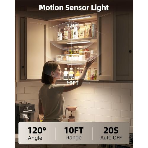 12inch Under Cabinet Lighting with Remote, 2400mAh Rechargeable Motion Sensor Light Indoor, Wireless Closet Lights, Dimmable, 3 Color Temps, Magnetic for Kitchen, Stairs (4 Pack)