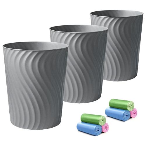 YGJT Small Trash Can, 3 Pack 1.8 Gallons Bathroom Trash Can Waste Basket, Round Garbage Can, Plastic Trash Bin for Kitchen, Dorm, Bedroom, Office, Living Room, Study, Compact Spaces(Grey)