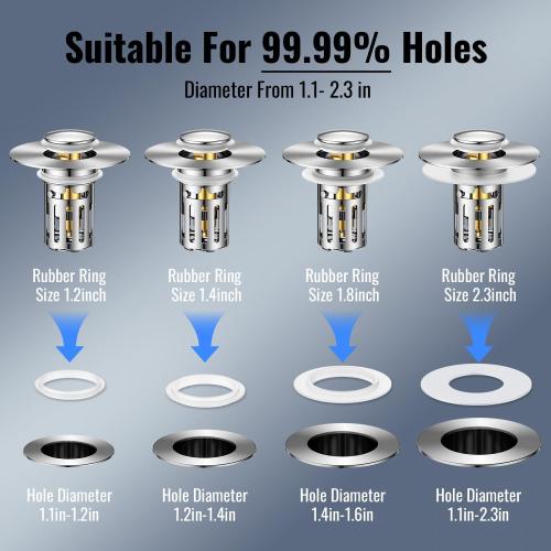 Heavy-Duty All-Metal Sink Stopper & Drain Strainer for Bathroom, Anti-Clog Anti Drain Flies/Smell Blocking/Easy Cleaning/2-Pack/Dual Drainage Modes/Pop-Up Design/Fits 1.1–2.36 Drain