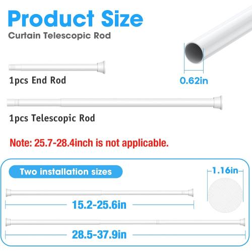 MEXAU White Tension Curtain Rods18 to 36 In,Small Curtain Rods No Drilling