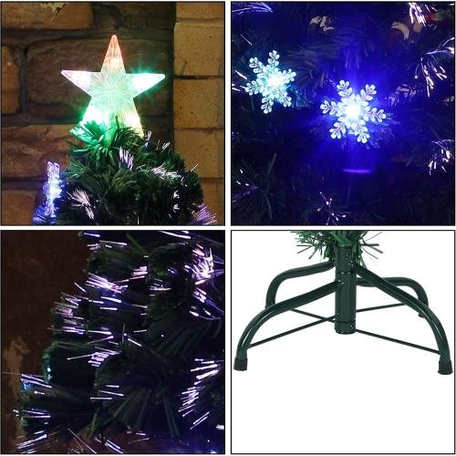 Prsildan 5 FT Artificial Christmas Tree, Pre-Lit Optical Fiber Xmas Trees with Multicolor LED Lights, Snowflakes & Top Star, Lighted Christmas Tree Holiday Home Decor