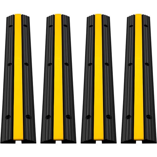 Happybuy 4 Pack of 1-Channel Rubber Cable Protector Ramps Heavy Duty 18000Lbs Load Capacity Cable Wire Cord Cover Ramp Speed Bump Driveway Hose Cable Ramp Protective Cover