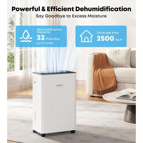 2500 Sq.Ft Dehumidifier for Basement, Max 32 Pints/Day
