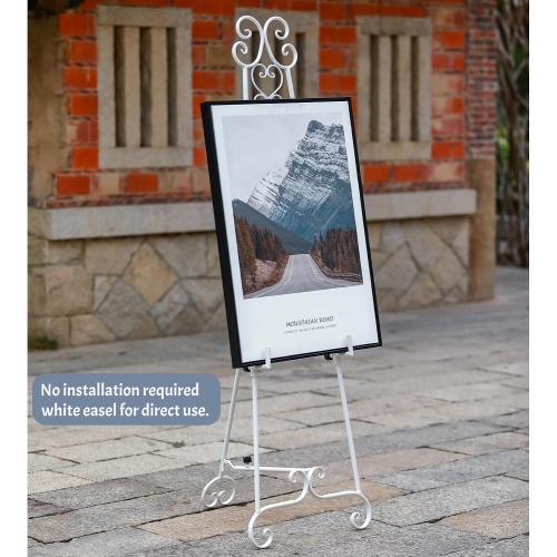 Metal Free Standing Adjustable Display Stand Scroll Easel with Chain Support, White Easel Stand for Sign, Wedding, Picture Frame. (No Installation Required)