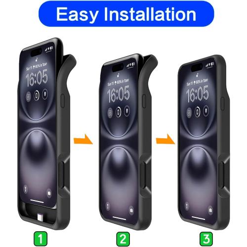 Battery Case for iPhone 16, Upgraded 10000mAh Battery Pack Rechargeable Charger Case Support Carplay with Wireless Charging Compatible for iPhone 16 (6.1 inch) External Battery Charging Case (Black)