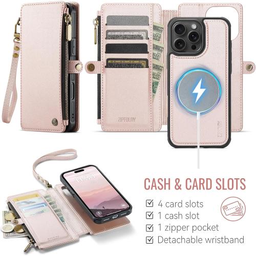 for iPhone 16 Pro Max - Phone Case Wallet Magnetic, Champagne Gold