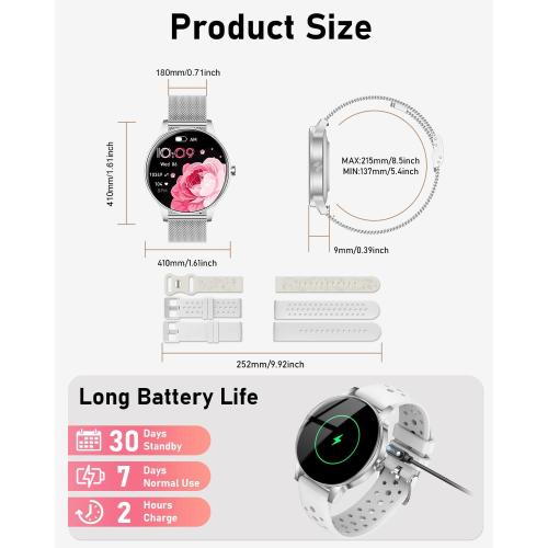 Smart Watches for Women, 1.27'' TFT Fitness Watch With Bluetooth Answer/Make Call,24H Heart Rate/SpO2/Sleep Monitor/Menstrual Cycle/120  Sports Fitness Tracker for iPhone Android iOS(4 Straps,Silver)