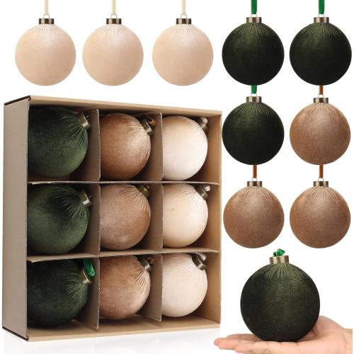 9 PCS Velvet Christmas Balls Ornaments 4inch& 6inch Christmas Large Ball Set for Xmas Tree Decor, Holiday Home Party (Mixed Colors 1, 4inch)