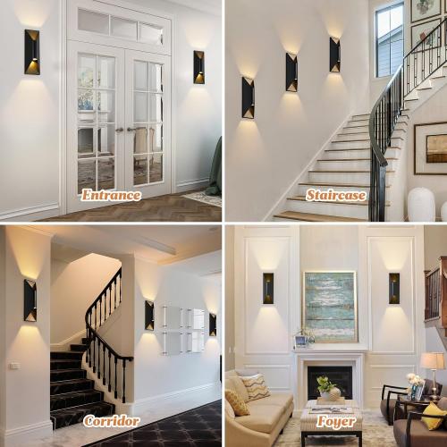 Outdoor Wall Light Fixture, 15 Up and Down Waterproof Porch Wall Sconce, Replaceable Bulb, 3000K LED, Modern Black Outside Lights for House, Front Door, Garage
