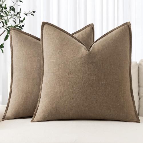 MIULEE Decorative Linen Pillow Covers 18x18 Inch Khaki