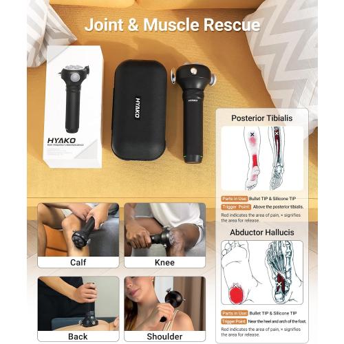 HYAKO Pro Max Therapy Massager - 6500 RPM Pro-Grade Deep Tissue Vibration for Full Body Pain Relief & Fascia Release | for Large Muscles & Sensitive Areas | Handheld Portable Massage Gun (Grey)