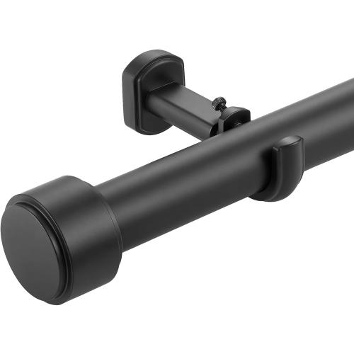 Heavy Duty Curtain Rods,1 1/4 Large Diameter Premium Nonadjustable Curtain Rod,84in/7ft Custom Window Treatment Rods with Durable Aluminum Brackets and End Caps,Black Finish