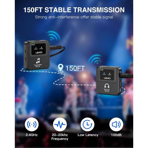 LEKATO Wireless in-Ear Monitor MS-20 Charging, with 1Transmitter, 2.4G IEM System Auto-Pairing, OTG Support, One to More, in-Ear Monitoring for Studio,Live,Singer,Band (1 Transmitter)