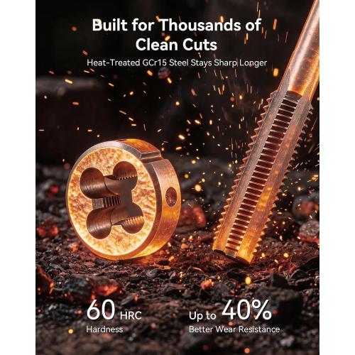 OMT SAE Tap and Die Set, Thread Repair and Cutting Kit with Wrenches