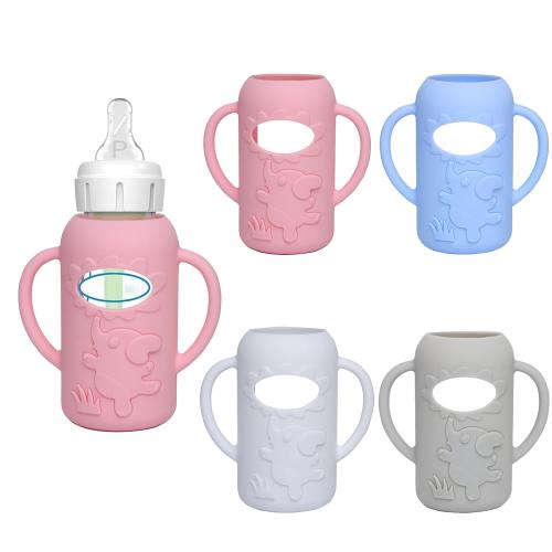 WAJIAYON 4 Pack Silicone Sleeves for Dr. Brown's Glass Baby Bottles -Drop Protection Easy-Grip Baby Bottle Sleeves Holder with Handles, Compatible with Dr. Brown's Newborn Glass Bottles 4 oz/120 ml