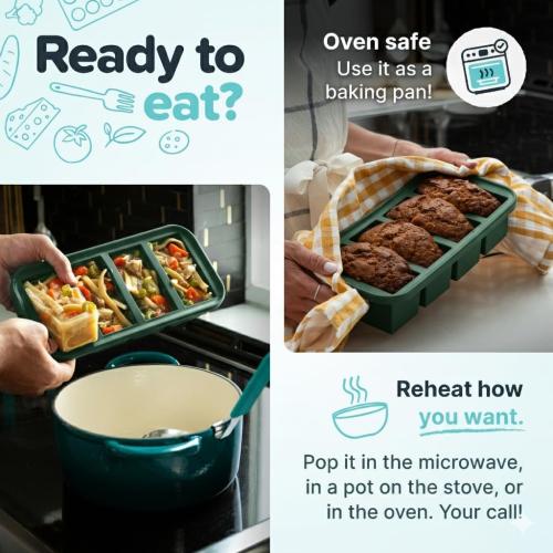 Souper Cubes 2 Cup Silicone Freezer Tray with Lid, Perfect for Storing Lasagna, Leftovers, Sauces, Portioned Meals and More, Silicone Freezer Mold for Meal Prepping - Kale - 1-Pack