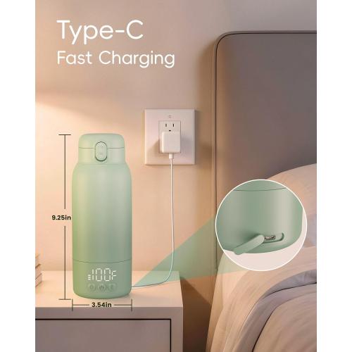 Portable Bottle Warmer for Travel, Baby Milk Warmer with Fast Heating & Long Battery Life, 17 Ounces Large Capacity Bottle Warmer with Long-Lasting Keep Warm Function (Green)