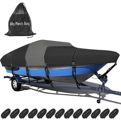 1600D 1200D V-Hull Boat Cover with 2 Wide Loops,22-24ft