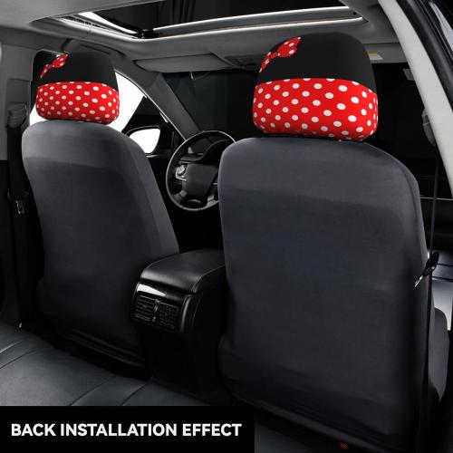 2 Pack Cute Red Bow and Black Dots Car Seat Headrest Cover for Women, Car Headrest Protector Seat Cover Elastic,Auto Interior Decor Front & Rear Seat Headrest Pads Decor,Universal Fit