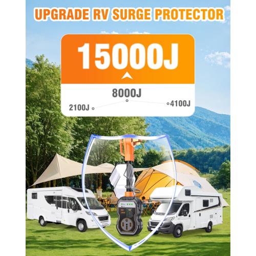 GEARGO RV Surge Protectors 50 Amp, 15000 Joules RV Circuit Analyzer, IP68 Surge Voltage Protection, RV Adapter Plug for Camper (Orange)
