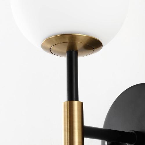 Industrial Mid Century Wall Sconce Set of 2 with White Globe Glass Shades Modern Bathroom Vanity Wall Lamp Black and Gold Finished Wall Light Fixture