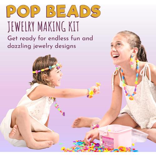 Orian Pop Beads Jewelry Kit for Girls – 550  Colorful Snap Beads to Create Bracelets, Necklaces & Rings, Fun DIY Set with Unicorn Gift Bag, Ages 3