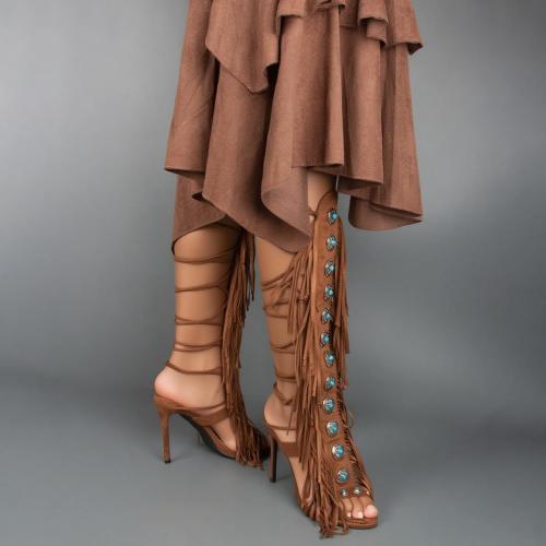 SIZE 7 ‼️‼️Gladiator Sandals for Women, Knee High Fringe Heels Sandals