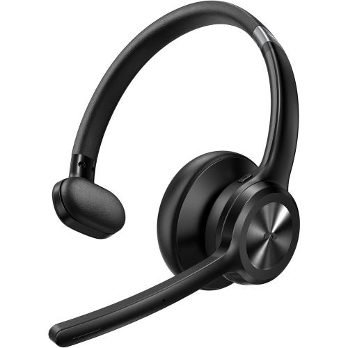 TECKNET Trucker Bluetooth Headset, Wireless Headset with Mic for Work, V5.2 Bluetooth Headphones with AI Noise Cancelling Microphone, 60H Battery, On-Ear Headphones for Call Center, Office, Drivers