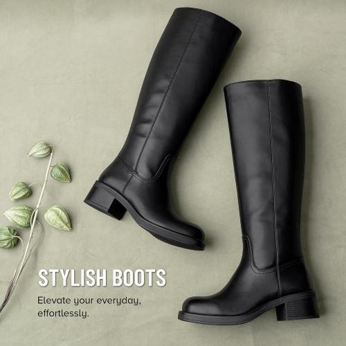 Size 8 Vepose Women's Square Toe Knee High Chunky Heel Tall Boots Side Zipper
