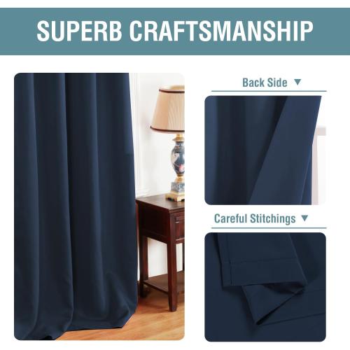 H.VERSAILTEX Blackout Curtain for Living Room Small Window Kitchen Blackout Curtains 45 inch Length Energy Saving Solid Grommet Blackout Drape, One Panel, Navy Blue, 52 W x 45 L