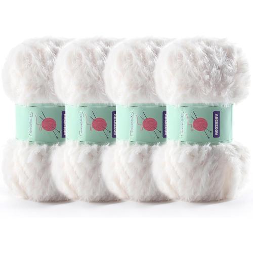 Faux Fur Fluffy Yarn for Crochet, White Fuzzy Plush Yarn for Crocheting