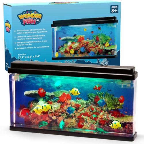 Artificial Fish Tank XL Virtual Ocean Toy in Motion Lamp - Office Desk Large Aquarium, Colorful LED Lights, Aquar, Artificial Fish, Turtles, Bubbles Tank with Moving Fish