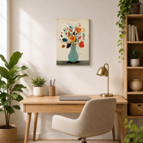 Abstract Floral Canvas Wall Art Framed Colorful Vase Home Decor 12x16 Inch