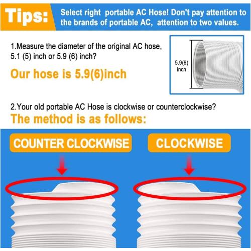 Portable AC Window Vent Kit, Adjustable Vertical/Horizontal Sliding Window Kit Plate for AC Unit, Seamless Portable AC Window Seal With 5.9 Inch Diameter, 59 Inch Length Exhaust Hose